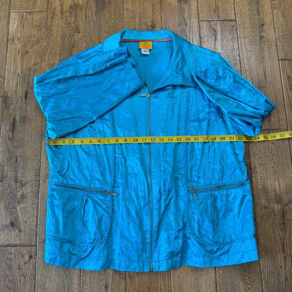 Ruby Rd. Womens Shiny Teal 3/4 Sleeve Zip-Up Collared Jacket Sz 16W Pockets - Picture 4 of 5